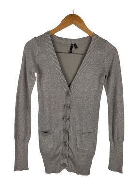 Takeout Silver Shimmer Button-Up Cardigan